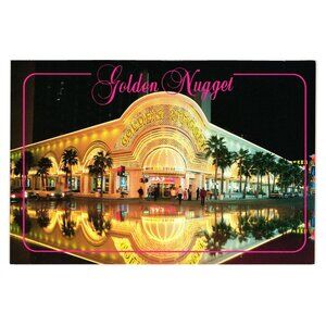 Golden Nugget Water Reflection Fremont Night Lights Vintage Postcard Vacation